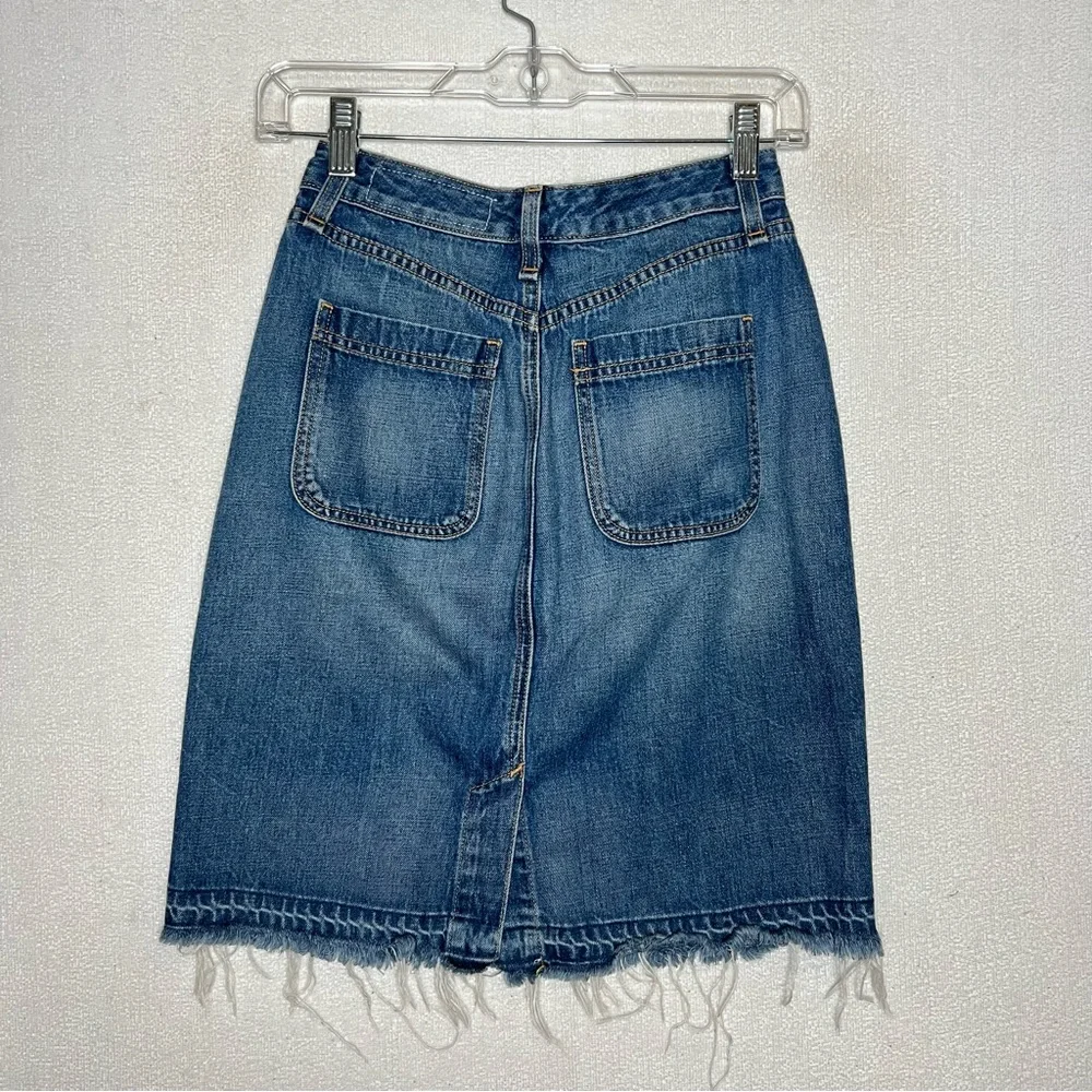 Rag & Bone Button Down Denim Skirt Unfinished Hem Womens Size 25 Made in USA